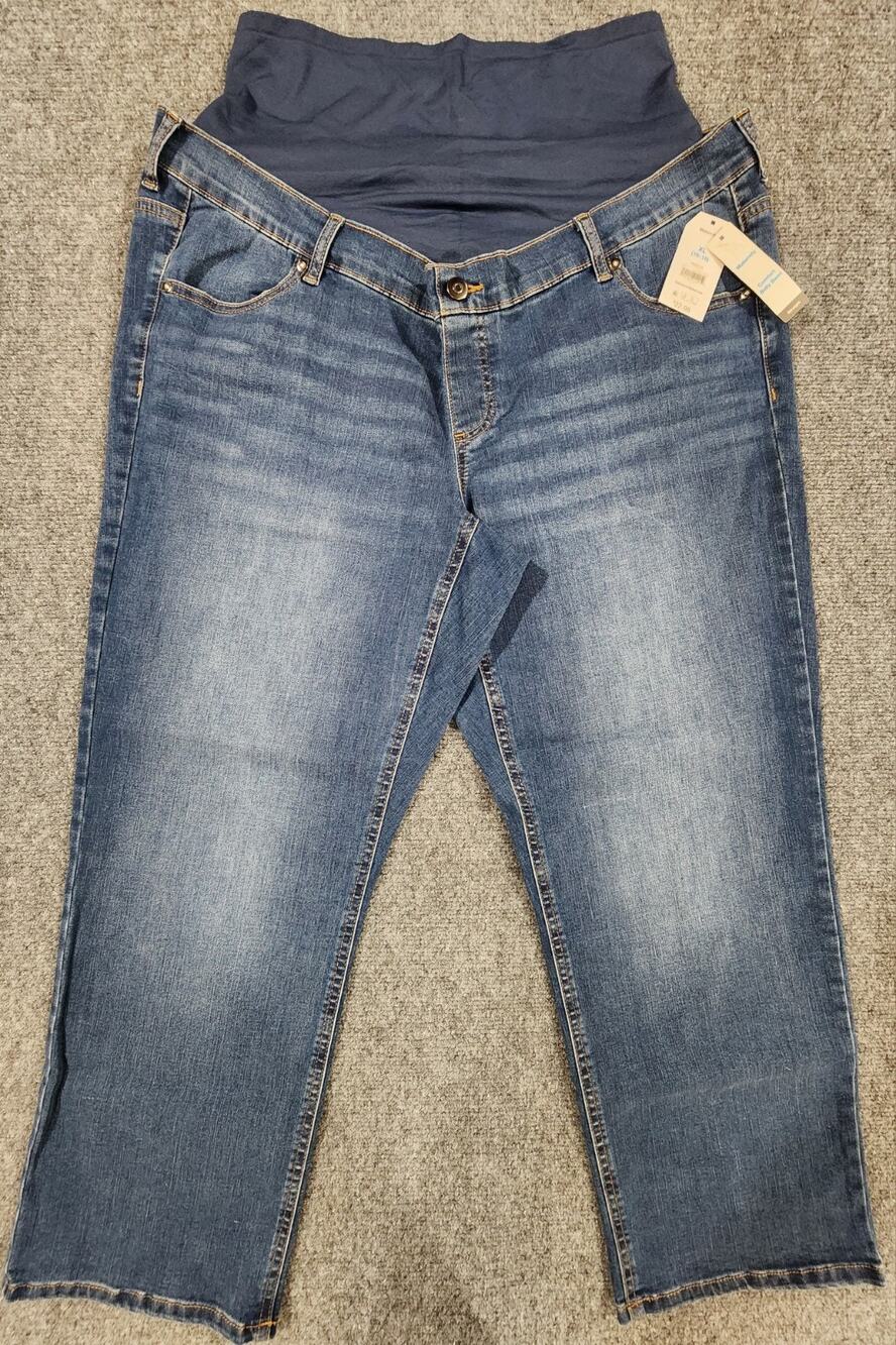 NWT Time and Tru Maternity XL 16-18 Straight Leg Jeans Comfort Belly Band Denim